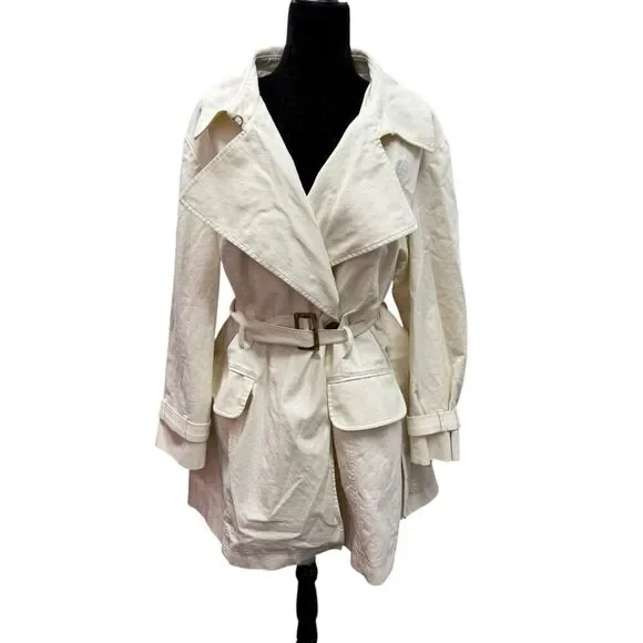 Talbots 20W Belted Cotton Trench Coat Cream Ivory Double Breasted Classic Chic - Picture 2 of 10